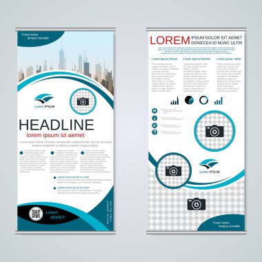 Modern roll-up soyut geometrik tarzı iş afiş, el ilanı iki taraflı vektör tasarım şablonu
