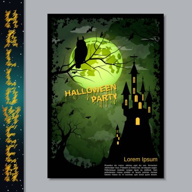 Halloween gece el ilanı, broşür, poster, davetiye kartı vektör tasarım şablonu. A4 boyutunda