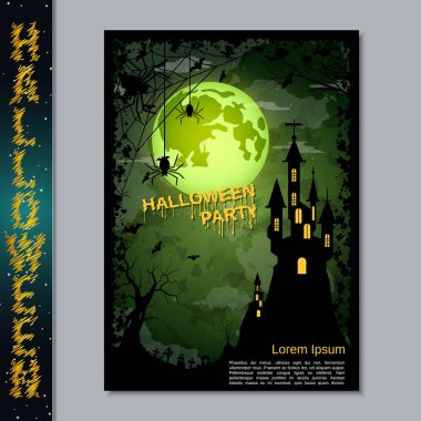 Halloween gece el ilanı, broşür, poster, davetiye kartı vektör tasarım şablonu. A4 boyutunda