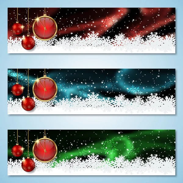 Weihnachten Und Neujahr Luxus Bunte Vektor Banner Kollektion — Stockvektor
