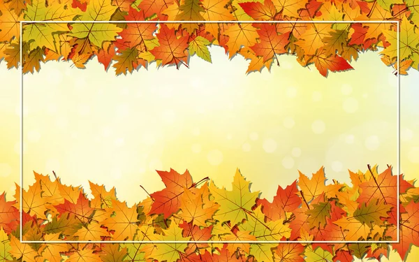 Fondo Vectorial Estilo Otoño Con Hojas Coloridas Marco Blanco — Vector de stock