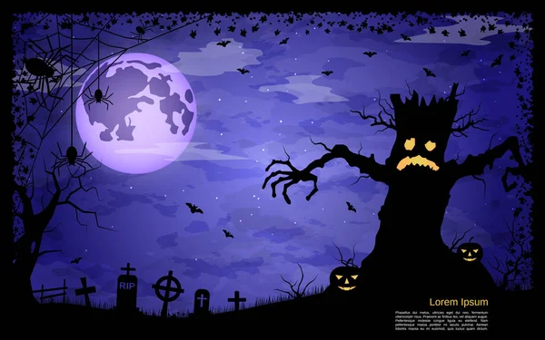 Latar Belakang Vektor Malam Halloween Yang Menakutkan - Stok Vektor
