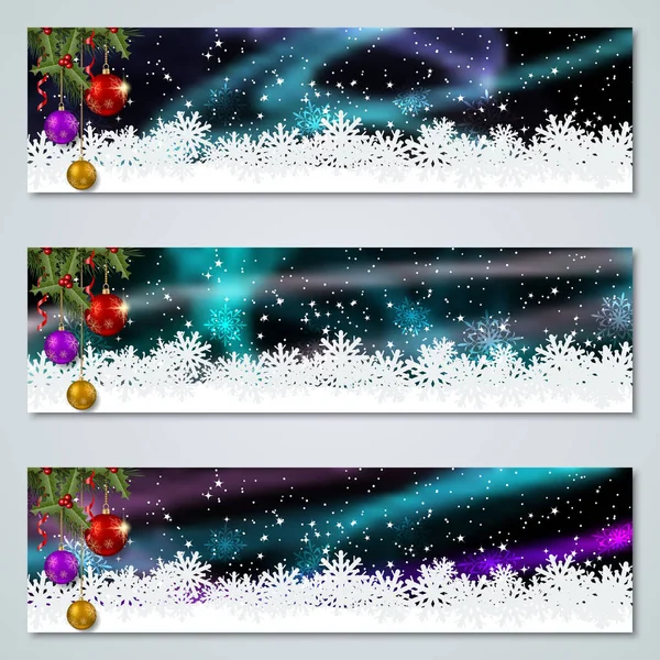 Navidad Año Nuevo Colección Banners Vector Colorido Horizontal — Vector de stock