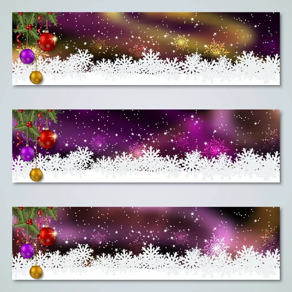 Christmas New Year Horizontal Colorful Vector Banners Collection — Stock Vector