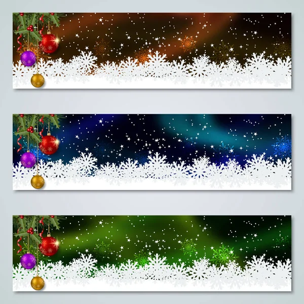 Natal Ano Novo Coleção Banners Vetoriais Coloridos Horizontais — Vetor de Stock