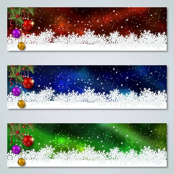 Navidad Año Nuevo Colección Banners Vector Colorido Horizontal — Vector de stock