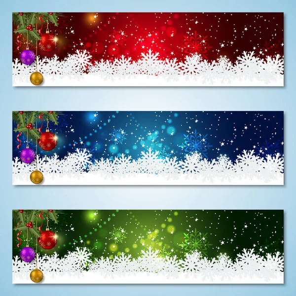 Noël Nouvel Horizontale Collection Bannières Vectorielles Colorées — Image vectorielle