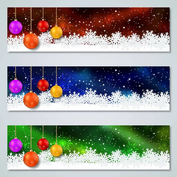 Jul Och Nyår Horisontella Färgglada Vector Banners Samling — Stock vektor