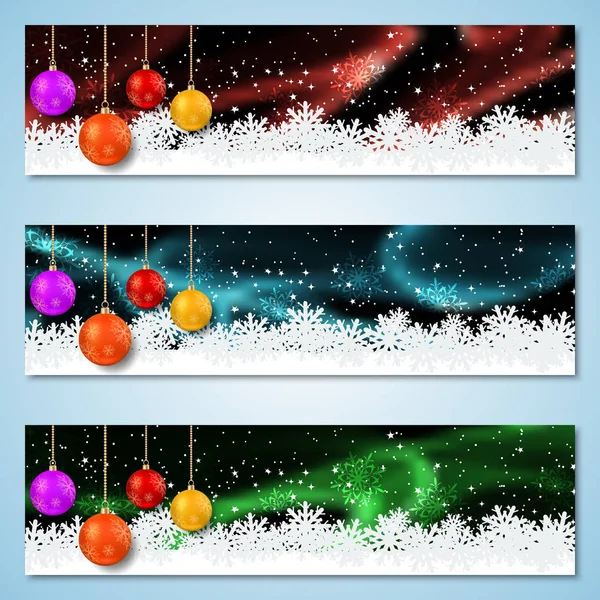 Weihnachten Und Neujahr Horizontal Bunte Vektorbanner Kollektion — Stockvektor