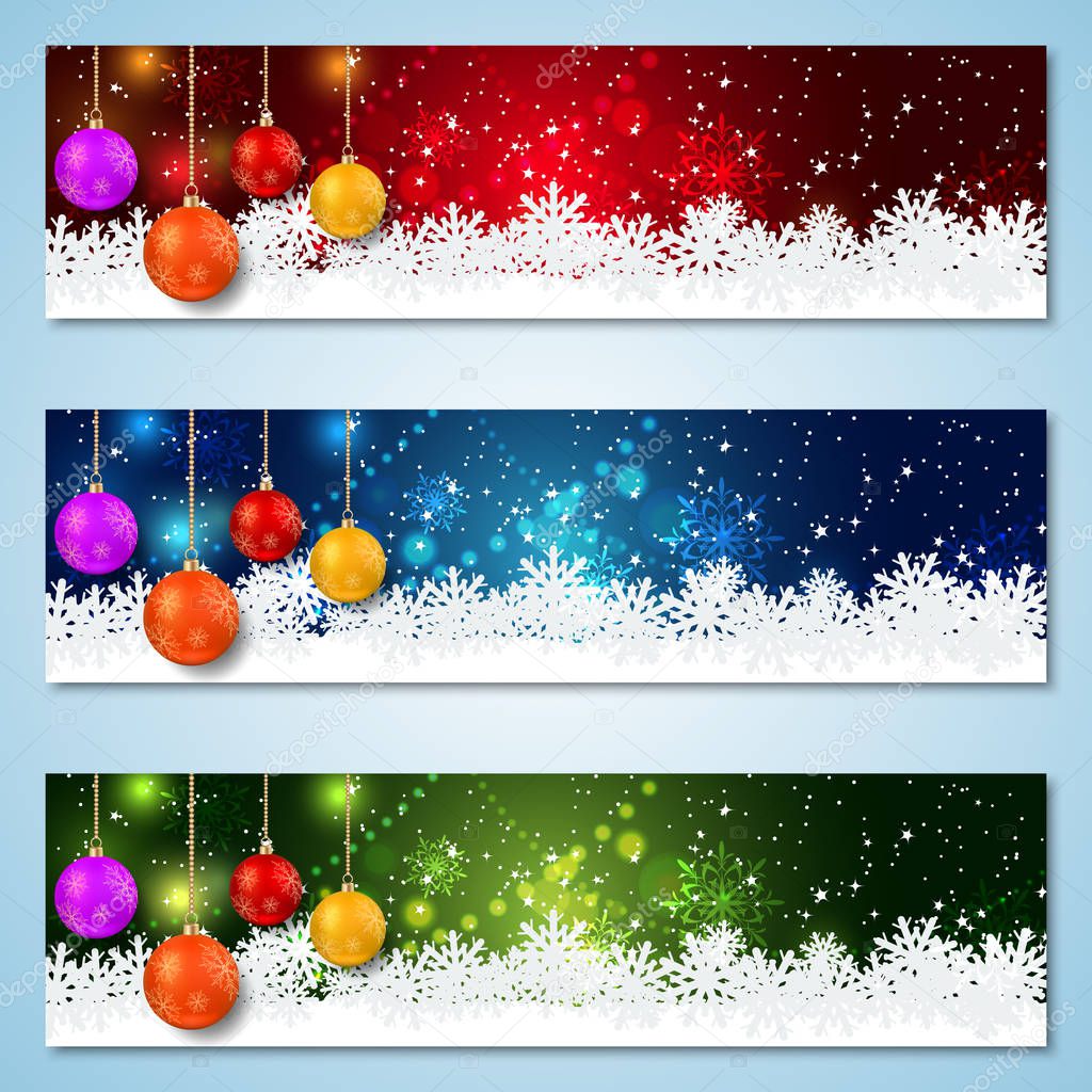Christmas and New Year horizontal colorful vector banners collection