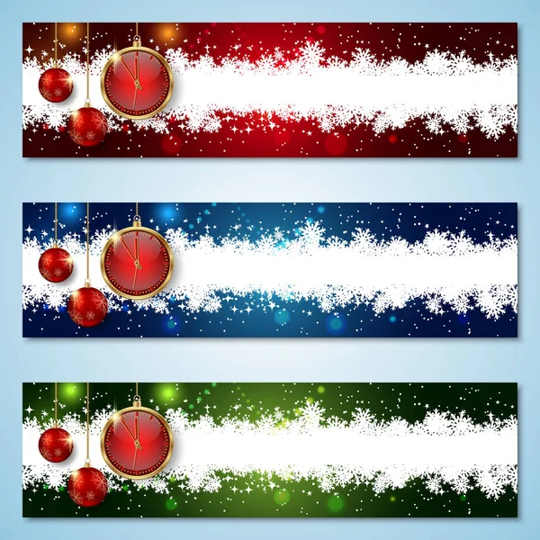 Karácsonyi Újévi Vízszintes Vektoros Zászlók Gyűjtemény — Stock Vector