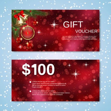 Noel ve yeni yıl indirim kuponu, hediye çeki vektör şablonu