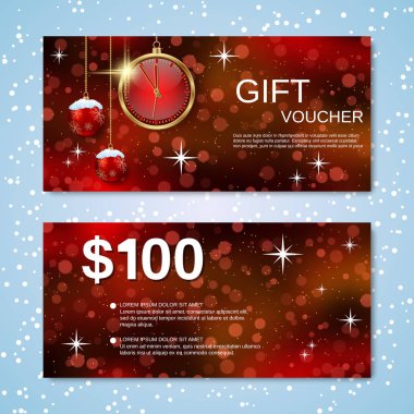 Noel ve yeni yıl indirim kuponu, hediye çeki vektör şablonu