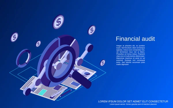 Financiële Audit Analytics Controle Statistieken Platte Isometrische Vector Concept Illustratie — Stockvector