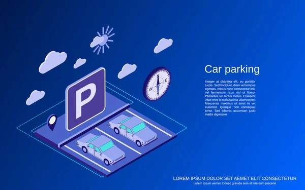 Car Parking Flat Isometric Vector Illustration — Stock Vector