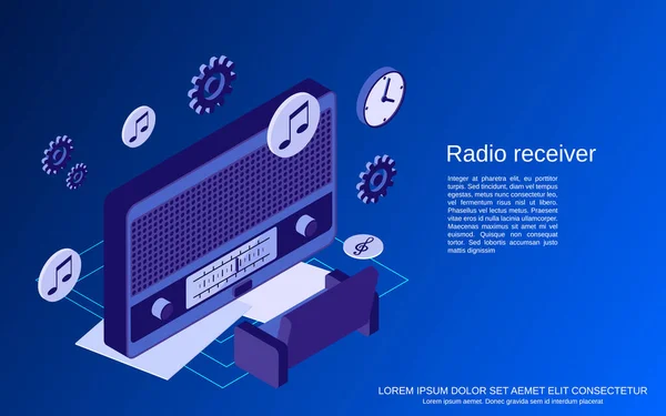 Receptor Rádio Radiodifusão Plana Ilustração Conceito Vetor Isométrico — Vetor de Stock