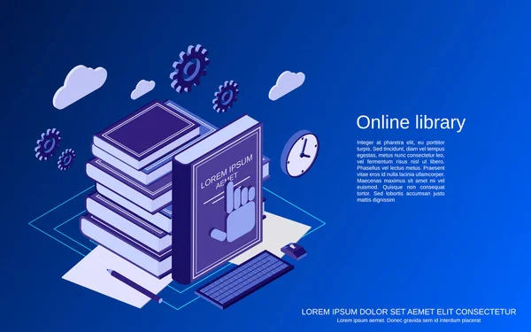 Online Bibliotheek Onderwijs Lezen Platte Isometrische Vector Concept Illustratie — Stockvector