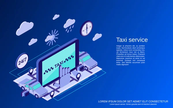 Taxi Dienst Platte Isometrische Vector Concept Illustratie — Stockvector