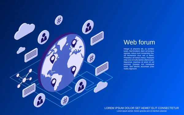 Foro Web Chat Línea Discusión Plana Isométrica Vector Concepto Ilustración — Archivo Imágenes Vectoriales