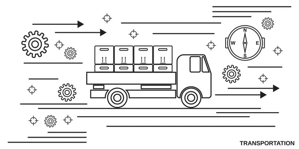 Transporte Logística Entrega Linha Fina Arte Estilo Vetor Conceito Ilustração — Vetor de Stock