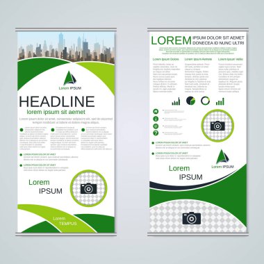 Modern geometrik rulo iş afişleri, çift taraflı pilot vektör tasarım şablonu