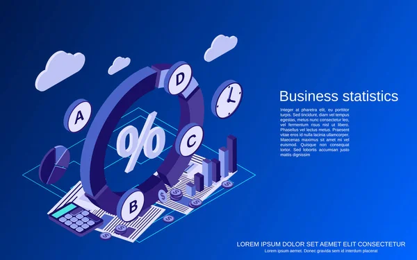 Estatísticas Das Empresas Relatório Financeiro Ilustração Conceito Vetor Isométrico Plano — Vetor de Stock