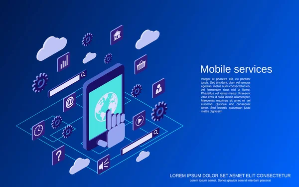 Mobile Phone Services Flat Isometric Vector Concept Illustration — Stock Vector