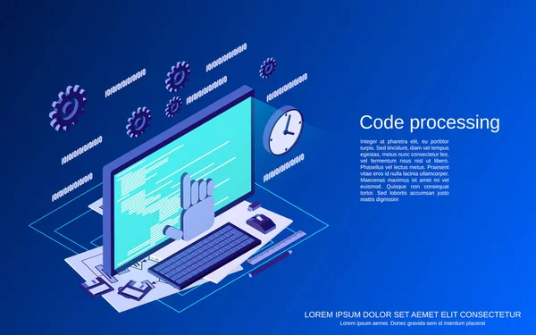 Procesamiento Código Codificación Programa Optimización Algoritmos Ilustración Concepto Vector Isométrico — Vector de stock