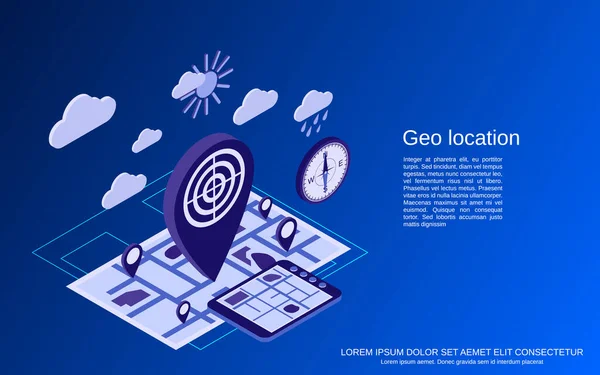Geo Läge Navigering Platt Isometrisk Vektor Begrepp Illustration — Stock vektor