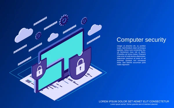 Computersicherheit Informationsschutz Flache Isometrische Vektorkonzepte Illustration — Stockvektor