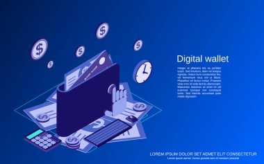 Dijital cüzdan 3d izometrik vektör çizimi