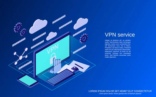 Servicio Vpn Plano Vector Isométrico Concepto Ilustración — Archivo Imágenes Vectoriales