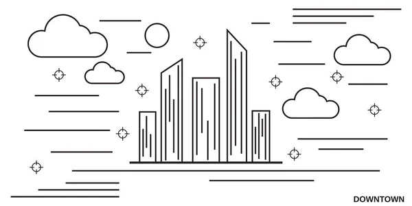 Downtown Tenké Čáry Umění Styl Vektor Koncept Ilustrace — Stockový vektor