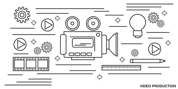 Video Production Thin Line Art Style Vector Concept Illustration — Stock Vector