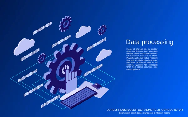 Datenverarbeitung Isometrisches Vektorkonzept Illustration — Stockvektor