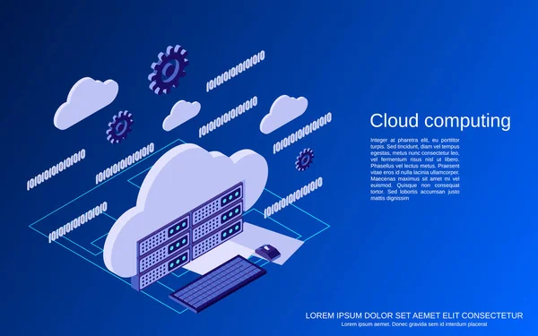 Cloud Computing Nätverk Databehandling Platt Isometrisk Vektor Koncept Illustration — Stock vektor
