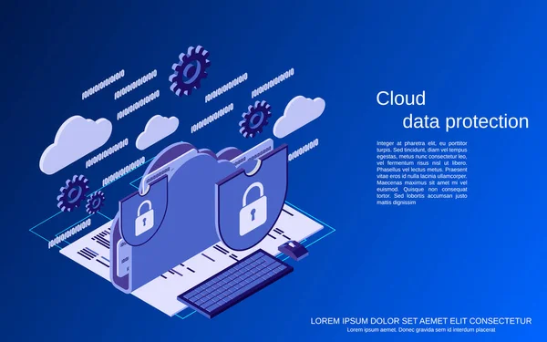 Proteção Dados Nuvem Ilustração Conceito Vetor Isométrico Plano Segurança Informação — Vetor de Stock