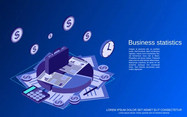 Estatísticas Das Empresas Relatório Financeiro Ilustração Conceito Vetor Isométrico Plano —  Vetores de Stock