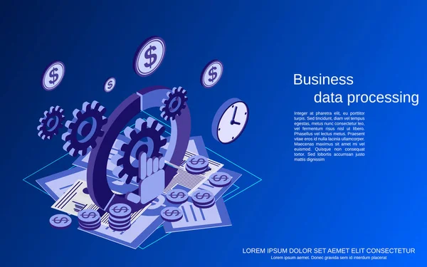 Processamento Dados Negócios Plana Ilustração Conceito Vetor Isométrico —  Vetores de Stock