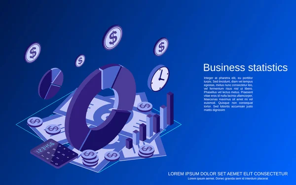 Estatísticas Das Empresas Relatório Financeiro Ilustração Conceito Vetor Isométrico Plano —  Vetores de Stock