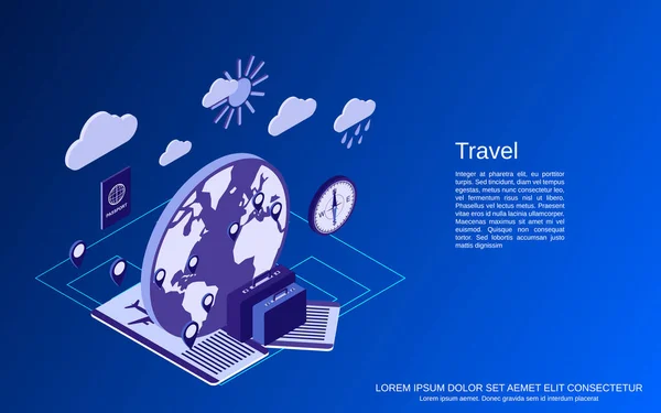Podróże Turystyka Wakacje Płaskie Izometryczna Ilustracja — Wektor stockowy