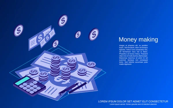 Geld Maken Platte Isometrische Vector Concept Illustratie — Stockvector