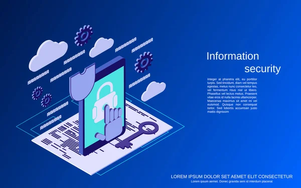 Proteção Dados Segurança Informação Ilustração Conceito Vetor Isométrico Plano —  Vetores de Stock