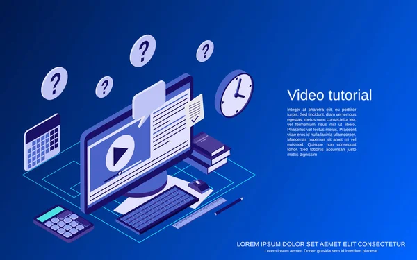 Tutoriel Vidéo Learning Éducation Ligne Guide Utilisateur Illustration Vectorielle Isométrique — Image vectorielle