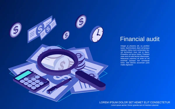 Auditoría Financiera Análisis Control Estadísticas Ilustración Concepto Vector Isométrico Plano — Archivo Imágenes Vectoriales