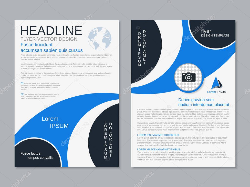 Modern business two-sided flyer, booklet, brochure cover vector design template. A4 format