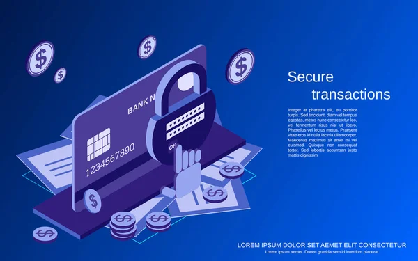 Transaction Sécurisée Sécurité Financière Protection Monétaire Illustration Concept Vecteur Isométrique — Image vectorielle