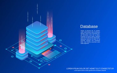 Veritabanı, bilgi depolama düz 3d izometrik vektör çizimi