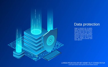 Veri koruması, bilgi güvenliği düz izometrik vektör çizimi
