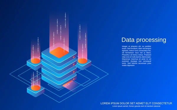 Procesamiento Datos Vector Isométrico Concepto Ilustración — Vector de stock